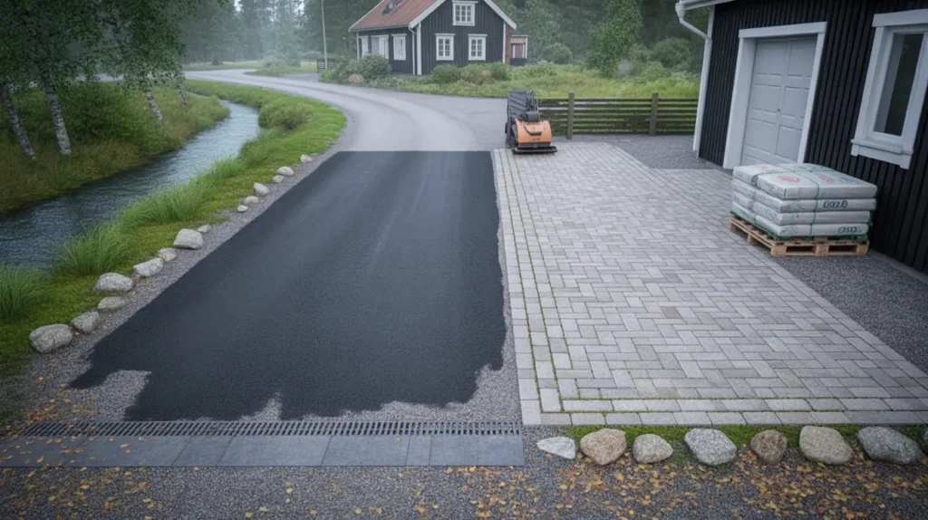 asfaltera uppfarten eller l gga marksten pris per m underarbete och h llbara val f r en snygg garageuppfart