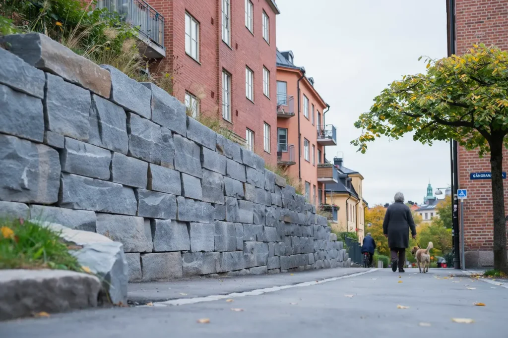 byggnation av naturstensst dmur l ngs g ngbana p s dermalm stockholm
